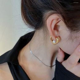 Hoop Earrings Vintage Trendy Pearl Fashion Jewelry Heart Earring Women Korean Style Ear Buckle