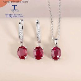 Wedding Jewelry Sets Simple ruby buckle earrings and pendant necklace natural gemstone 925 silver jewelry set Q240316