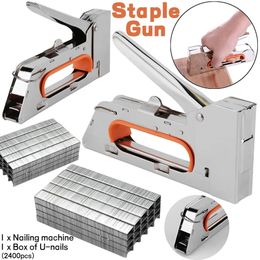 1008U Staple Gun for 4/6/8mm Paper Window Tacker Tools Heavy Duty Manual Stapler Furniture with 2400pcs Nails for Woodworking 240313