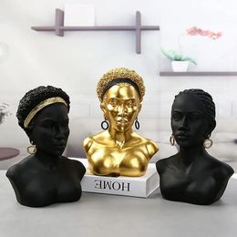 African Art Sculptures Creative African Lady Black Bust African American Statue Resin Crafts Desktop Ornaments Modern Home Decor 240307