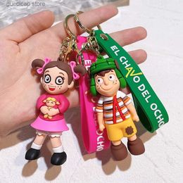 Keychains Lanyards New Anime El Chavo Del Ocho Keychain Cartoon Boy Girl Doll Pendant Key Chains Bag Car Keyring Llaveros Funny Jewellery Friend Gift Y240316