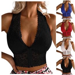 Bras Women'S Black V-Shaped Bra Ladies Erotic Lingerie Sexy Deep V Solid Colour Lace With Chest Pad Active