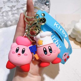 Keychains Lanyards Anime Star Kabi Kirby Keychain Bead Chain Knapsack Accessories Key Chain Bag Pendant Plush Mini School Bag Girl Gift Y240316