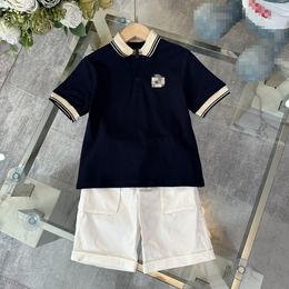 GU2024 High end Boys suit two-piece suit kids 2024 kids designer clothes child Designer Brand shirt Blue shirt white shorts two-piece set size 100-150cm