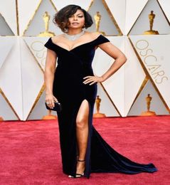 Taraji P Henson 89th Oscars Mermaid Black Evening Dress Celebrity Sweep Train Long Formal Party Gown Custom Made Plus Size2429672