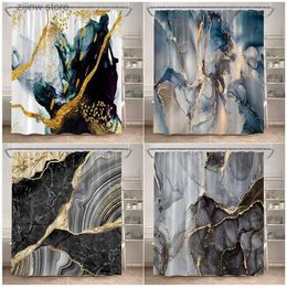 Shower Curtains Abstract Marble Shower Curtains Black Grey Textured Gold Line Pattern Modern Polyester Fabric Bathroom Decor Bath Curtain hooks Y240316