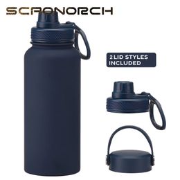 1LStainless Steel Insulated Vacuum Flask Thermal Water Bottle Thermos with Spout Lid Tumbler Coffee Mug Cold Drinks Cup 240311