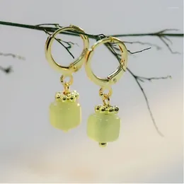 Dangle Earrings 925 Stamp Gold Colour Hetian Jade For Women Girls Festival Gift Green Round Jewellery Drop Wholesale AEZ23