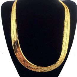 10MM Mens Snake Long Chain Necklace Gold Plated Flat Herringbone Choker Hip Hop Male Colar Jewellery Gifts for Him 3676CM 240311