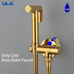 ULA Gold Bidet Faucet Brass Portable Sprayer Shower Set Toilet Single Cold Water Bathroom Head 240314