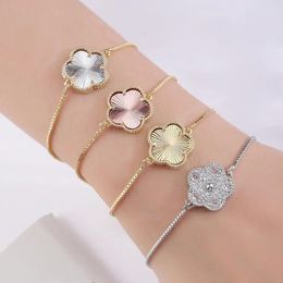 Link Bracelets 5 Types Choose Copper Electroplated 18k 3-color Bracelet Design Plant Five Leaf Flower Female Jewellery