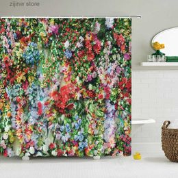 Shower Curtains Bathroom curtains 3D printed floral Coloured shower curtains 180 * 180cm waterproof washable fabric for home use with 12 hooks Y240316