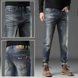 Men's Jeans Designer Brand High End Nostalgic Blue Nano Washed Autumn and Winter New for Men with Elastic Slim Fit Straight Tube Trendy ZD5H