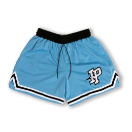 Inaka Power Shorts Men Women Basketball GYM Workout Mesh Double Layer Embroidery Blue 240308