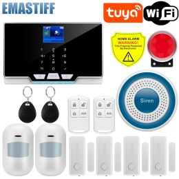 Kits Tuya Smart WIFI GSM Security Alarm System Works With Alexa Home Burglar Motion Detector Smoke Door Window Sensor IP Camera