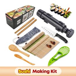 11PcsSet Sushi Maker Equipment Kit Japanese Rice Ball Cake Roll Mould Multifunctional Mould Making Kitchen Tools 240304