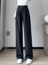 Women's Pants Chic Buttoned Winter Thick Wide Leg For Women In Pure Black And Apricot Colours Slim Loose Fit Korean Fashion Casual Wear