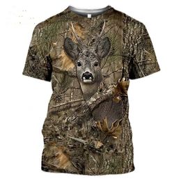 Men's Casual Shirts Mens and womens camouflage hunting animal 3D T-shirt deer wild boar wolf print short sled shirt urban fashionC24315