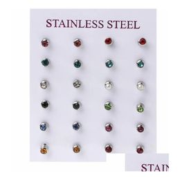 Stud 12 Pairs Stainless Steel Birthstone 4Mm Mix Colours Crystal Diamond Earrings Set For Women Girls Drop Delivery Jewellery Dhqgc