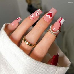 False Nails Square Head Valentine's Day Fake Fashion Full Cover Wearable Manicure French Nail Press On Women