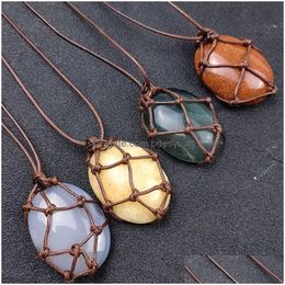 Pendant Necklaces Natural Crystal Stone Rope Braided Handmade Pendant Necklaces With Chain For Women Girl Party Club Decor Energy Jewe Dhvrm