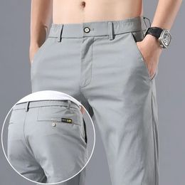 Mens Slim Fit Ice Silk Chinos and Khkis Trousers Trendy HighEnd Stretch Business Casual Pants Spring Summer 240313