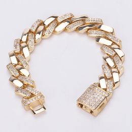 14mm Iced Out Square Cuban Miami Link Chain Bangle Bracelet for Men 18K Gold Plated New Fashoin Micro Paved AAA Cubic Zirconia Bli1716