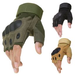 Army Tactical Military Airsoft Shooting Bicycle Riding Gear Combat Fingerless Glove Paintball Hard Carbon Knuckle Half Finger Glov208H