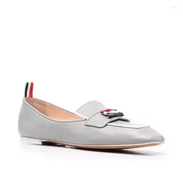 Casual Shoes 2024autumn And Winter Leather Bow Square Toe Single Shoe Slip-on Flat Loafers Ladies British Style