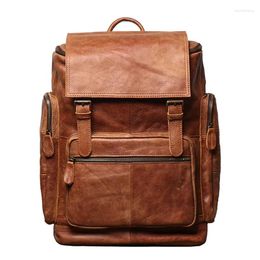 Backpack Highend Large Capacity A4 Brown Coffee Vintage Top Grain Genuine Leather 14'' Laptop Women Men Cowhide Travel Bag M1420