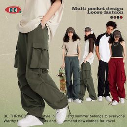 Be Mens Clothing Summer Wide Leg Loose Pocket Cargo Pants American Fashion Brand Hiptop Jazz Men