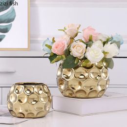 Plated Gold Ceramic Flower Pot Succulent Pots Flower Arrangement Vase Plant Pots Garden Supplies Planters Garden Pots Flowerpot 240304