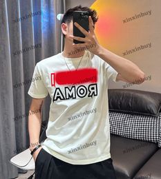 xinxinbuy Men designer Tee t shirt 2024 Italy Roma Knitted cardigan short sleeve cotton women Grey black white green XS-3XL