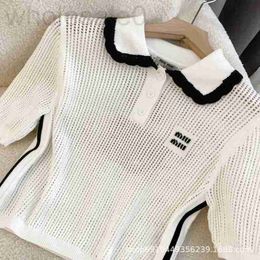Women's T-Shirt designer 23 summer new niche design crochet knit collar+iconic floral logo minimalist top F6M5