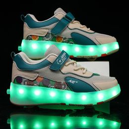 Ponerait مزدوج صف Four Wheels LED LED Flash Roller Skate Shoe للجنسين أحذية رياضية في الهواء الطلق