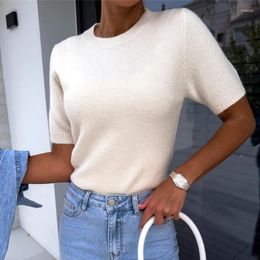 Women's Sweaters Women Casual Plain Basic T-shirt Sweater Spring Crew Neck Knitwear Top Pullover Summer Short Sleeve Loose Office Jumper