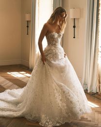 Modern A Line Wedding Dresses For Woman Strapless Lace Applique Bridal Gown Sweep Train Robe De Mariee 2024 Custom Size