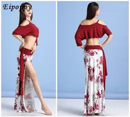Stage Wear Belly Dance Costume Female Autumn Winter Sexy Floral Print Slit Practice Performance Oriental Suit