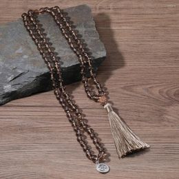 Pendant Necklaces OAIITE 108 Mala Brown Quartz Necklace For Women Prayer Reiki Japamala Jewelled Dragon Charm Classic Men