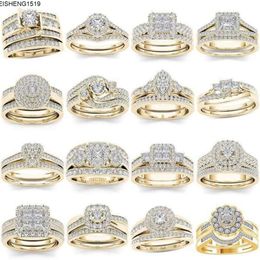 Wedding Rings Bridal Set Elegant Crystal Engagement Ring Luxury Gold Colour Round Heart Zircon for Women Boho Jewellery