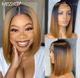 Short Straight Bob Wig 13x1 T Part Lace Wigs 1B27 Colour 4x4 Closure Human Hair For Black Women Brazilian Remy Ombre Blonde19969394