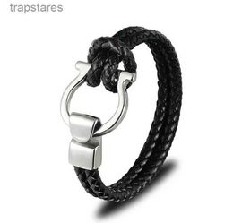 Men Jewelry Punk Black Braided Geunine Leather Bracelet Stainless Steel Anchor Buckle Fashion Bangles Gift 2J42