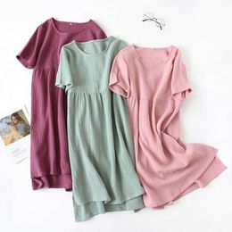 Basic Casual Dresses Vintage 100% Cotton Gauze Summer Dress Solid O-Neck Short Long Basic Home Women Sundress Parent-Child Outfit 121964WLAC24315