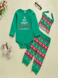 Newborn Clothing Suits Infant Printed Green Hatchcoat Hat Set Christmas Children039s Long Sleeve Jumpsuit Pants Hat 3piece5407269