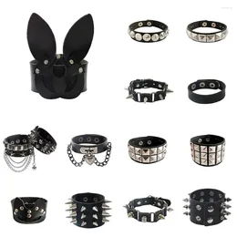 Link Bracelets Black Leather Wristband Bracelet Cuff Goth Gothic Punk Women Men Spikes Rivet Stud Bangle Cosplay Rock Unisex Jewellery