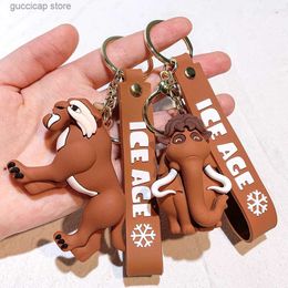 Keychains Lanyards Cartoon Movie Ice Age Anime Keychain Sid Diego Manny Scrat Kawaii PVC Figures Action Toys Key Pendant Bag Car Keyring Kids Gifts Y240316