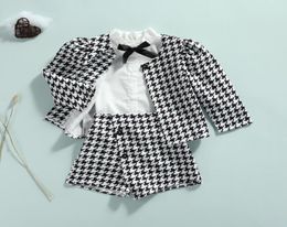 Clothing Sets Kids Toddler Baby Girl Fall Winter Clothes Houndstooth Long Sleeve Jacket Ruffle Shirt Top Mini Skirt Shorts 3PCS Ou2120657