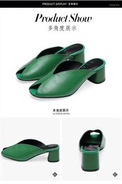 Dress Shoes 2024 Green Slip-on Slippers High Heeled Womens Mules Pumps Peep Toe Square Heel Autumn Casual Sandals Slipper Lady