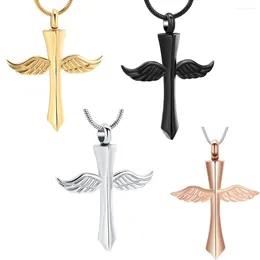 Pendant Necklaces Wing Cross Urn Necklace For Human/Pet Ashes Stainless Steel Keepsake Memorial Customized Cremation Jewelry Locket