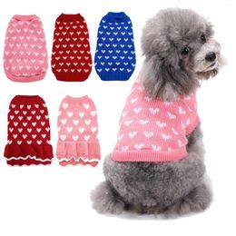 Dog Apparel Pet Sweater Love Heart Red T-shirt Round-neck Slim Clothes Warm Knit For Cat Holiday